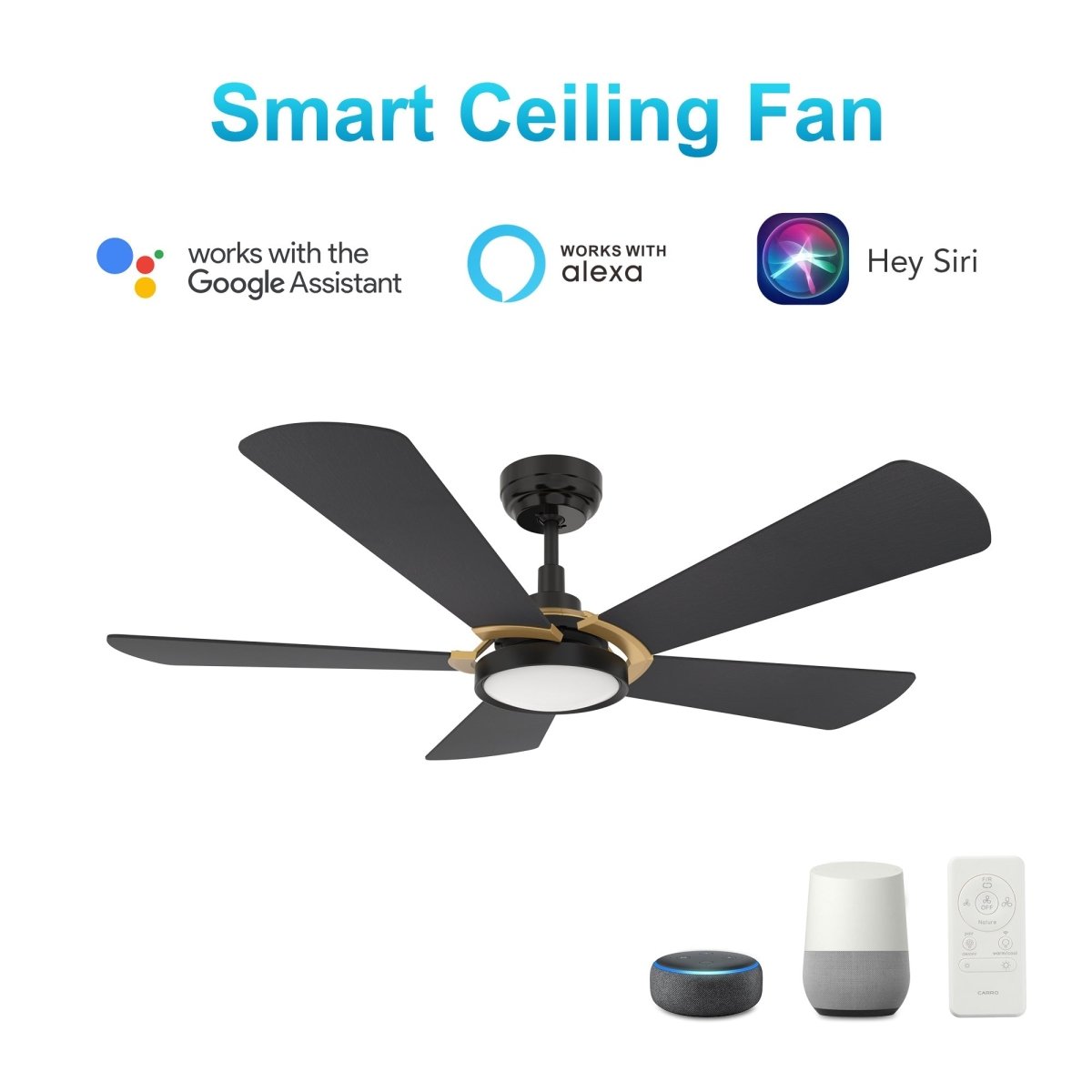 BRISA 52 inch 5 - Blade Smart Ceiling Fan with LED Light & Remote - LEDMyPlace