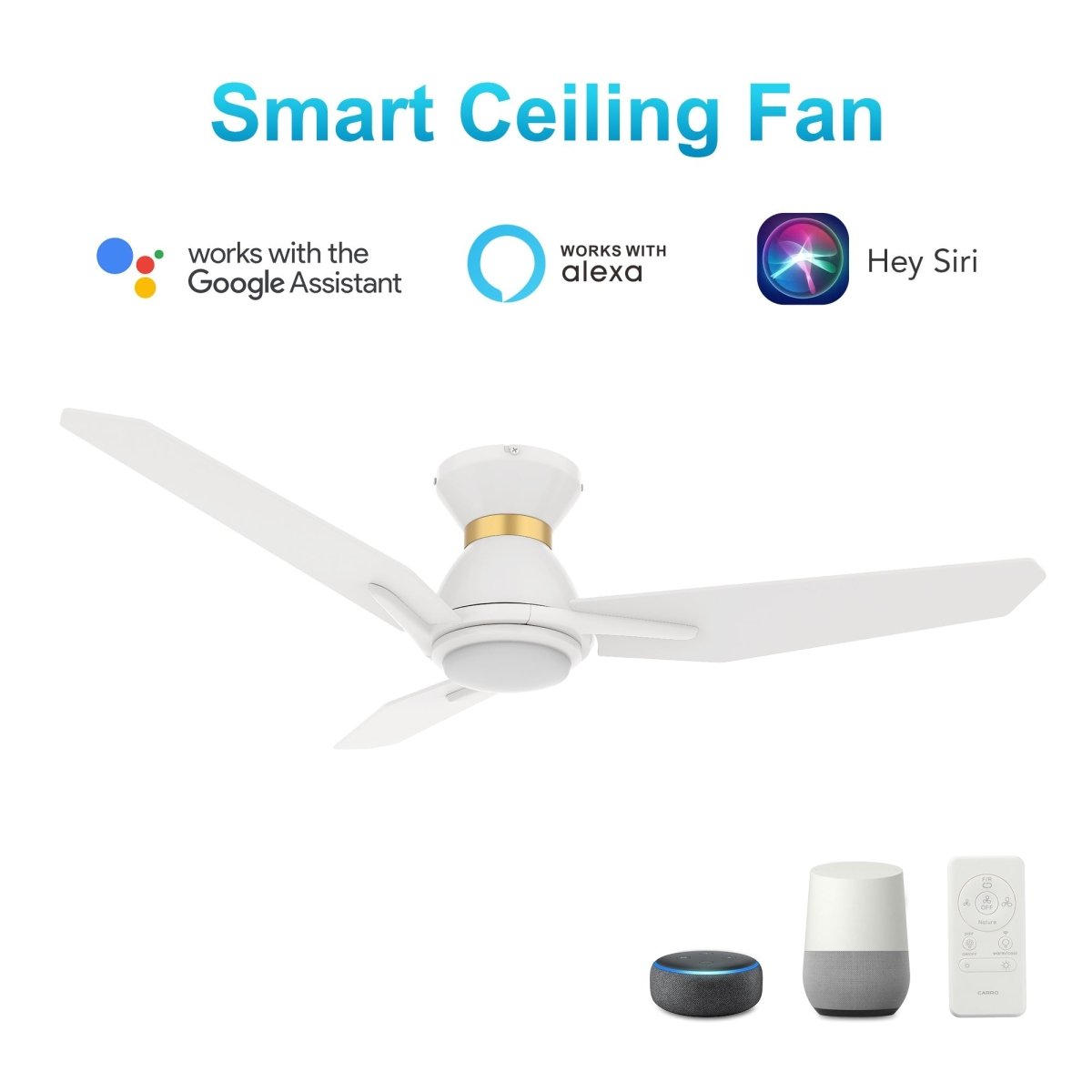 CALEN 48 inch 3 - Blade Flush Mount Smart Ceiling Fan with LED Light & Remote - LEDMyPlace