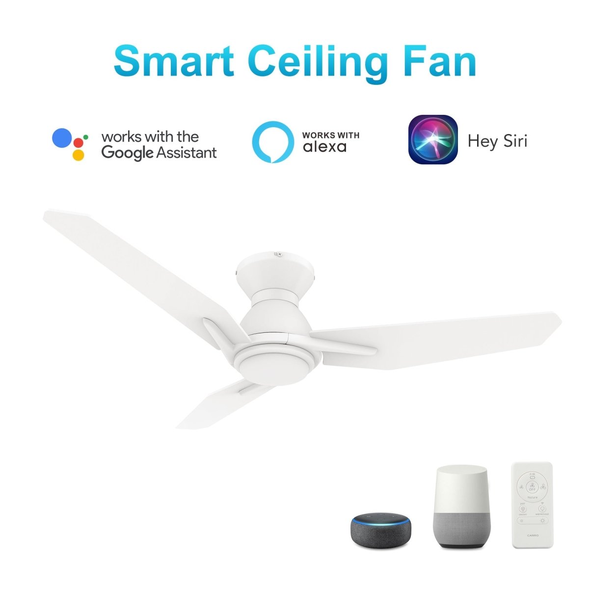 CALEN 48 inch 3 - Blade Flush Mount Smart Ceiling Fan with LED Light & Remote - LEDMyPlace