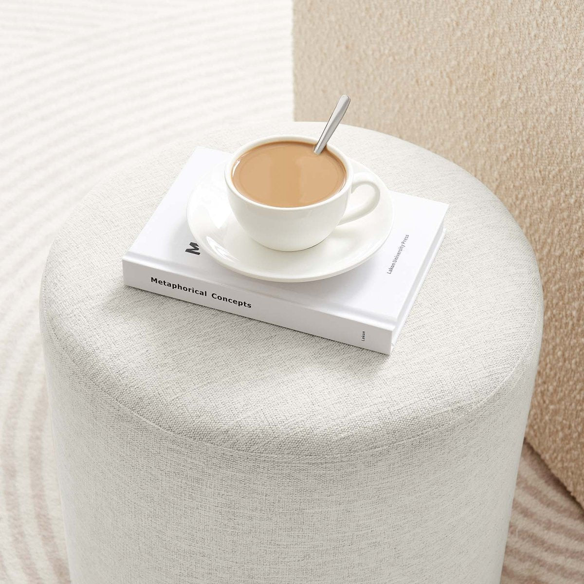 Callum 16" Round Woven Heathered Fabric Upholstered Ottoman - BUILDMYPLACE