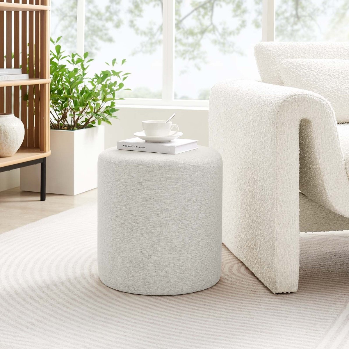 Callum 16" Round Woven Heathered Fabric Upholstered Ottoman - BUILDMYPLACE