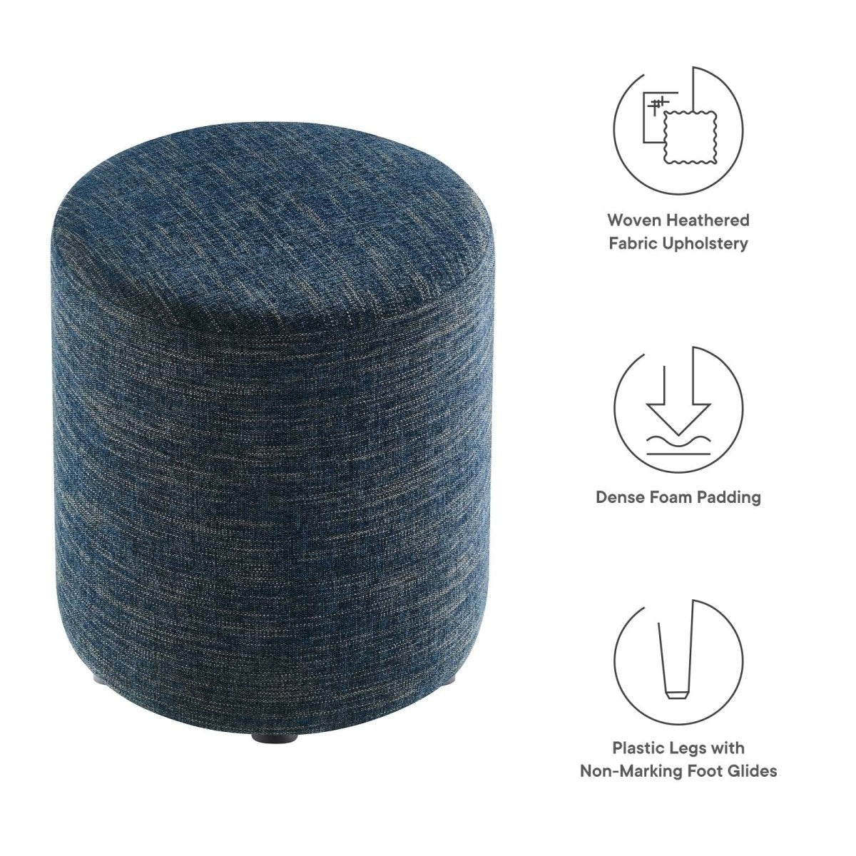 Callum 16" Round Woven Heathered Fabric Upholstered Ottoman - BUILDMYPLACE