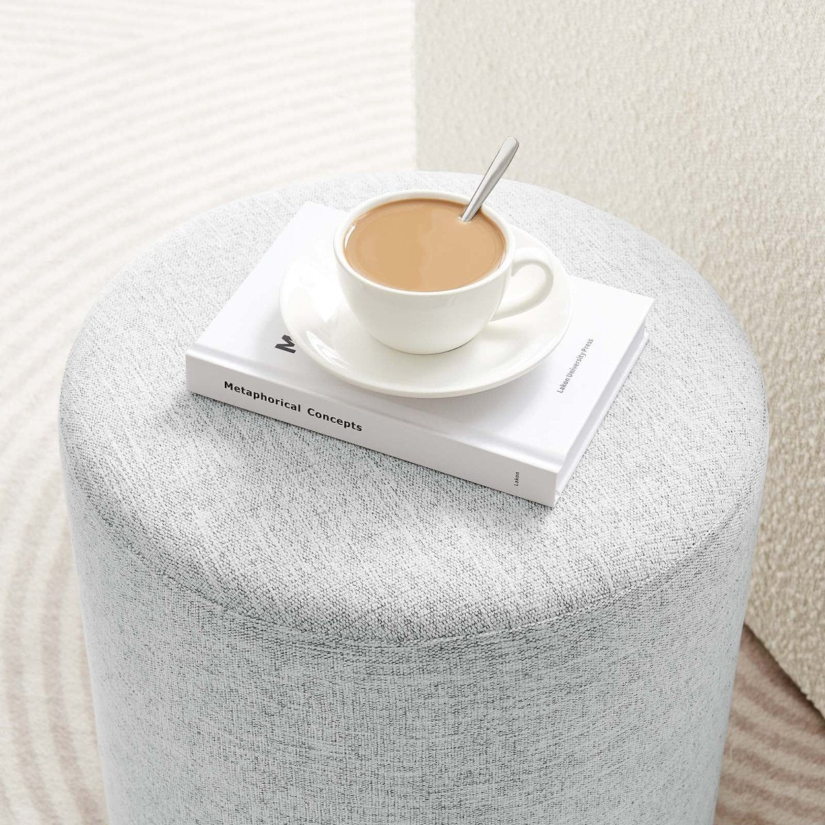 Callum 16" Round Woven Heathered Fabric Upholstered Ottoman - BUILDMYPLACE