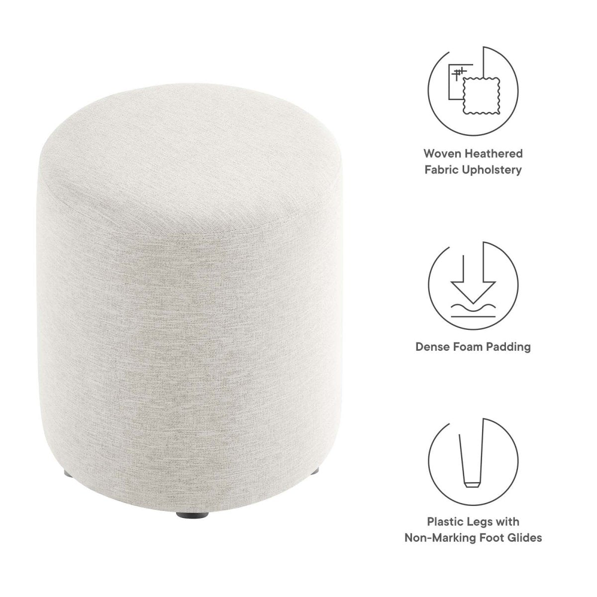 Callum 16" Round Woven Heathered Fabric Upholstered Ottoman - BUILDMYPLACE