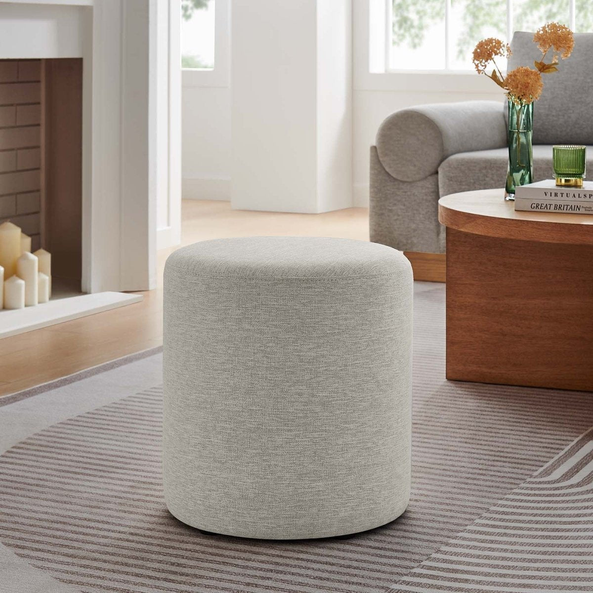 Callum 16" Round Woven Heathered Fabric Upholstered Ottoman - BUILDMYPLACE