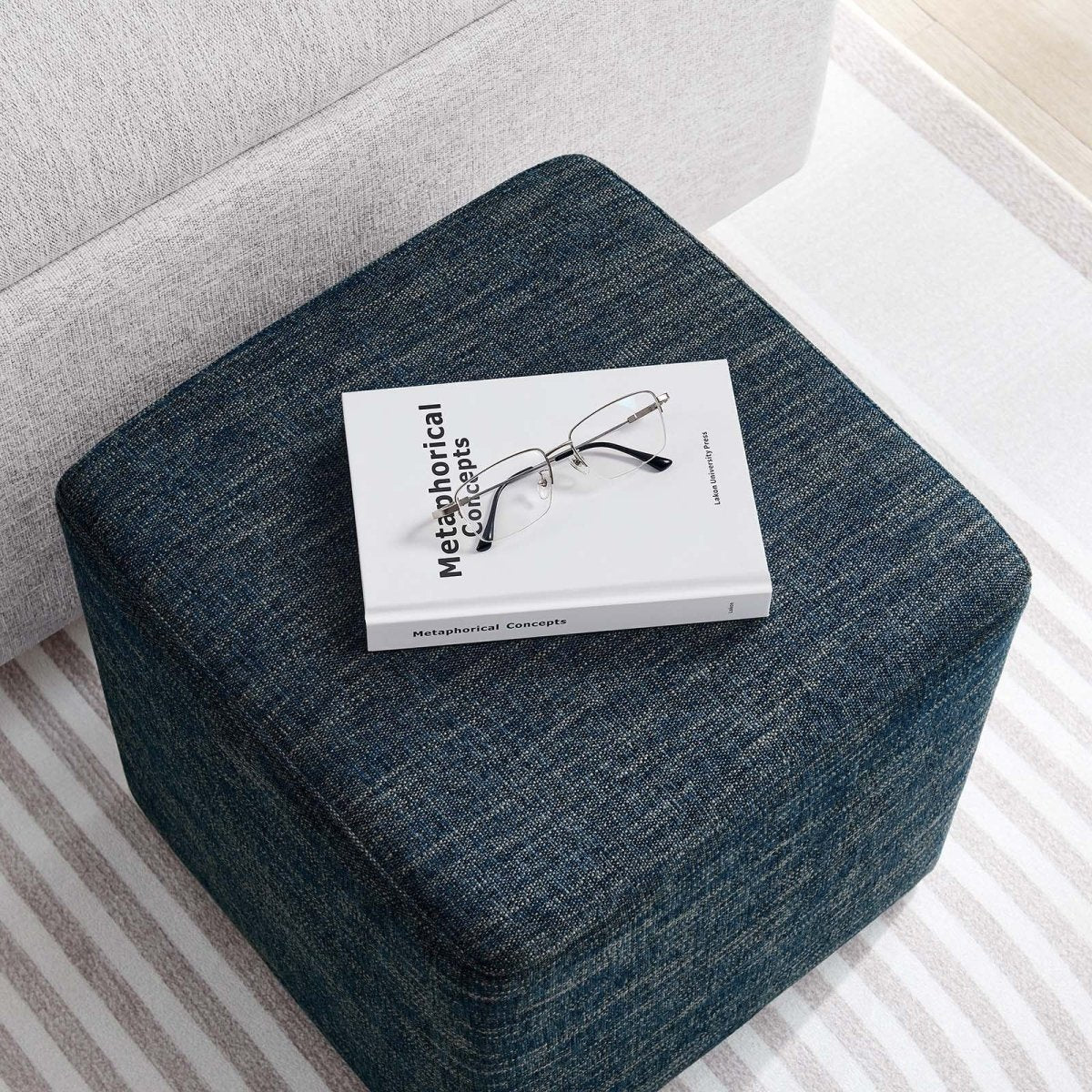 Callum 17" Square Woven Heathered Fabric Upholstered Ottoman - BUILDMYPLACE