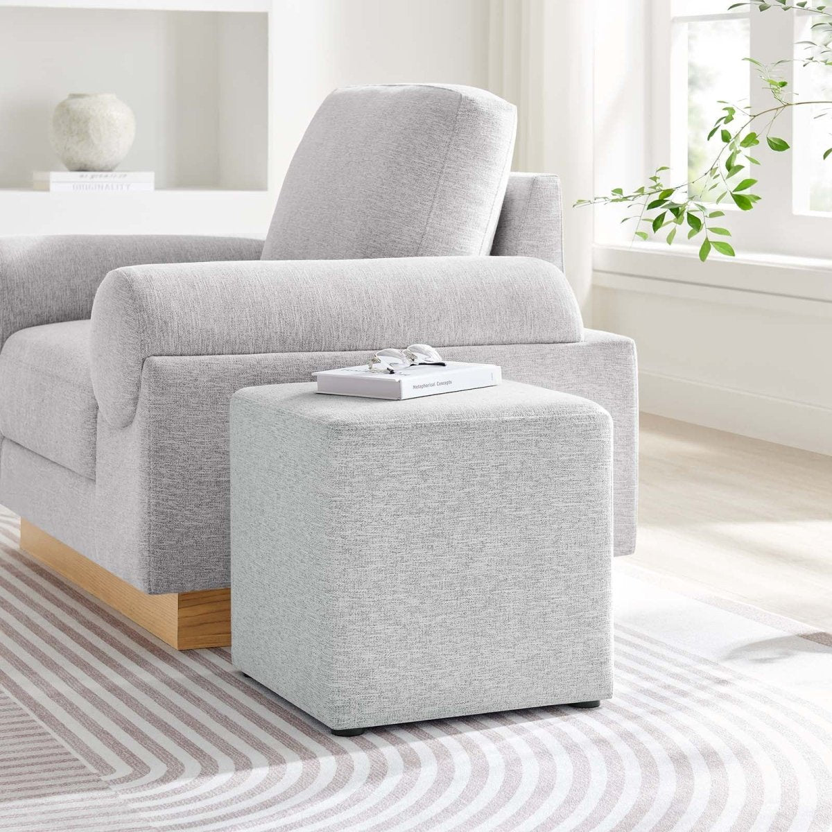 Callum 17" Square Woven Heathered Fabric Upholstered Ottoman - BUILDMYPLACE