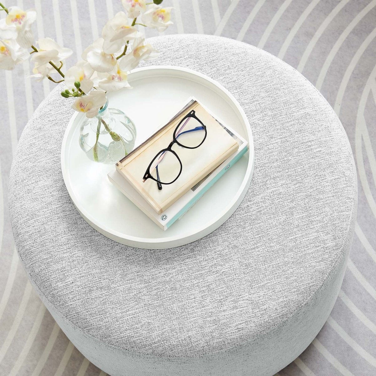 Callum Large 23" Round Woven Heathered Fabric Upholstered Ottoman - BUILDMYPLACE