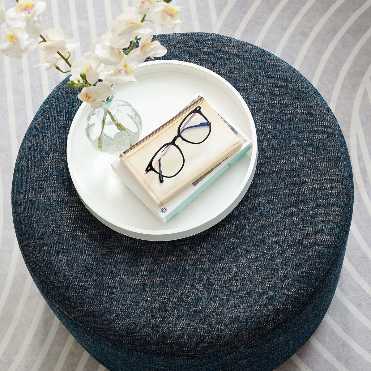 Callum Large 23" Round Woven Heathered Fabric Upholstered Ottoman - BUILDMYPLACE