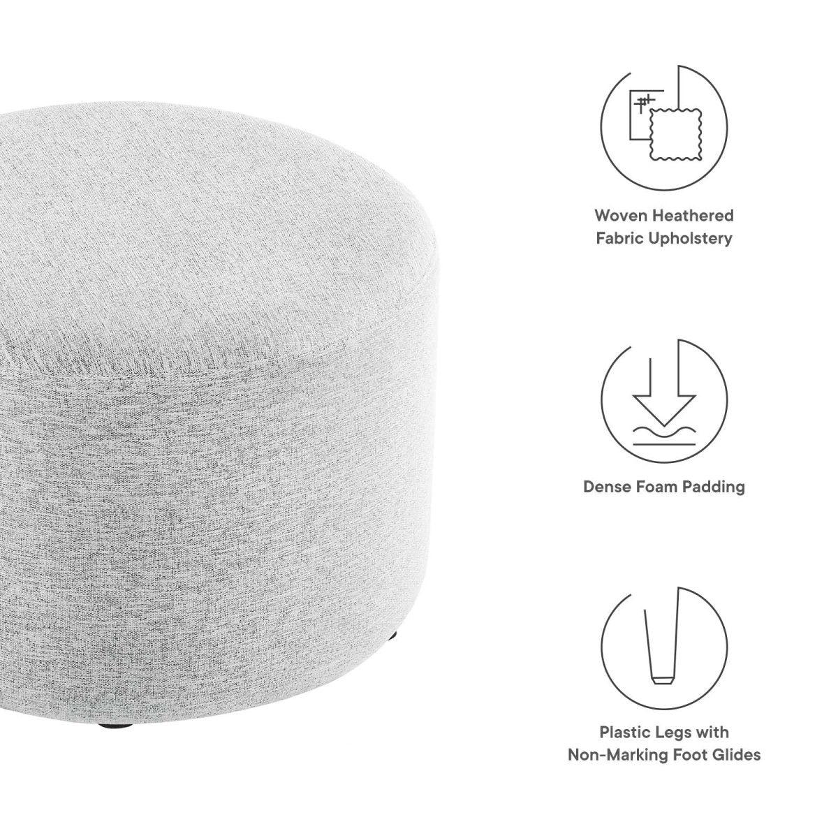 Callum Large 23" Round Woven Heathered Fabric Upholstered Ottoman - BUILDMYPLACE