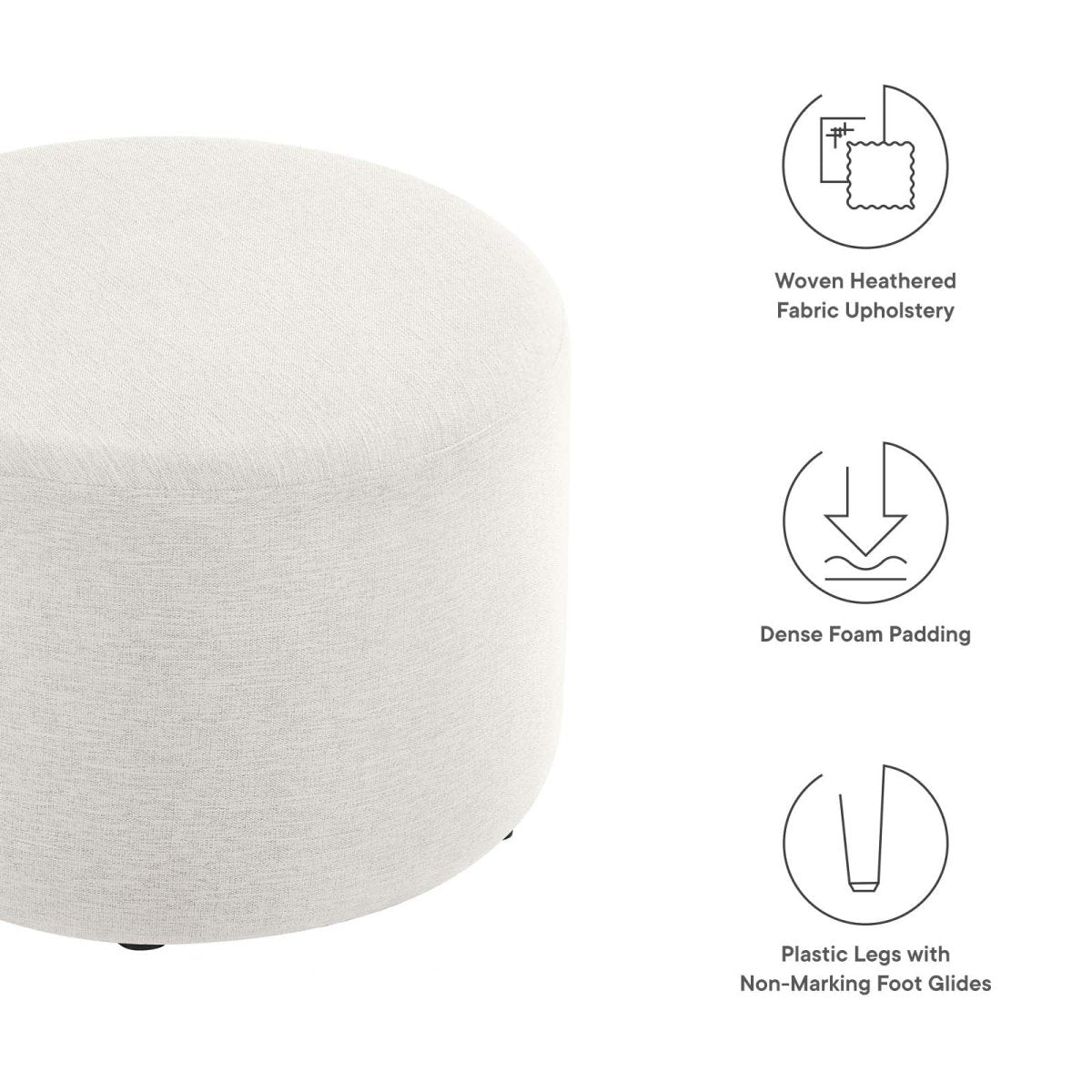Callum Large 23" Round Woven Heathered Fabric Upholstered Ottoman - BUILDMYPLACE
