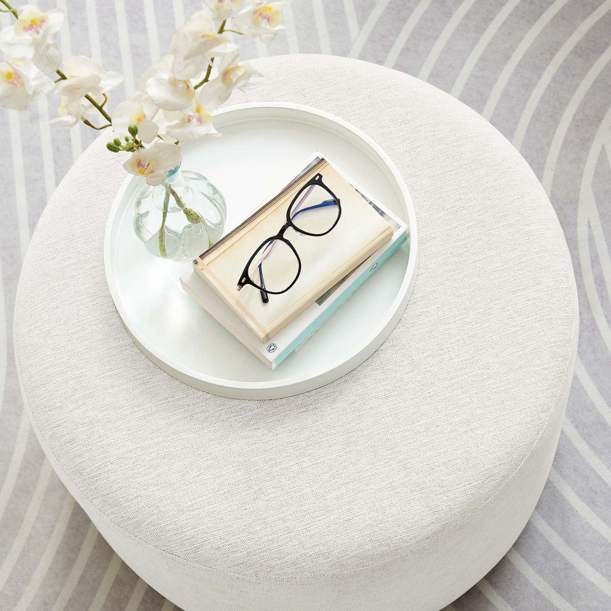 Callum Large 23" Round Woven Heathered Fabric Upholstered Ottoman - BUILDMYPLACE