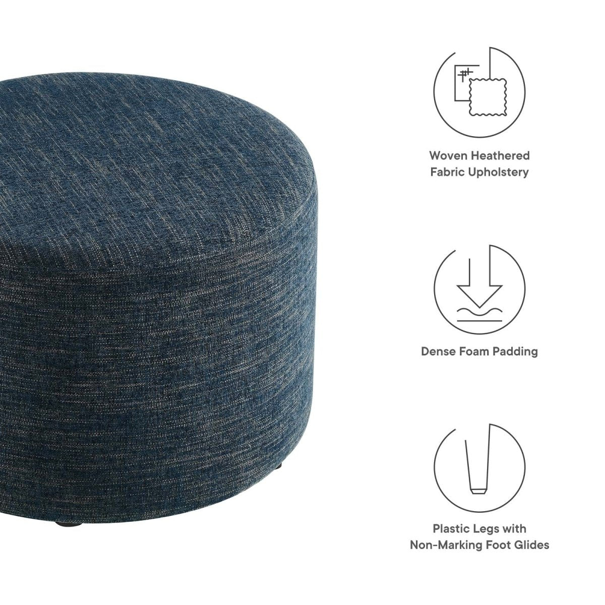 Callum Large 23" Round Woven Heathered Fabric Upholstered Ottoman - BUILDMYPLACE
