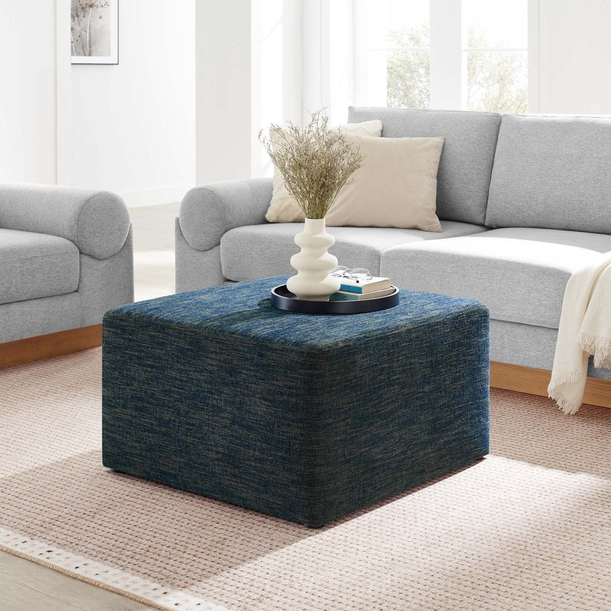 Callum Large 28" Square Woven Heathered Fabric Upholstered Ottoman - BUILDMYPLACE