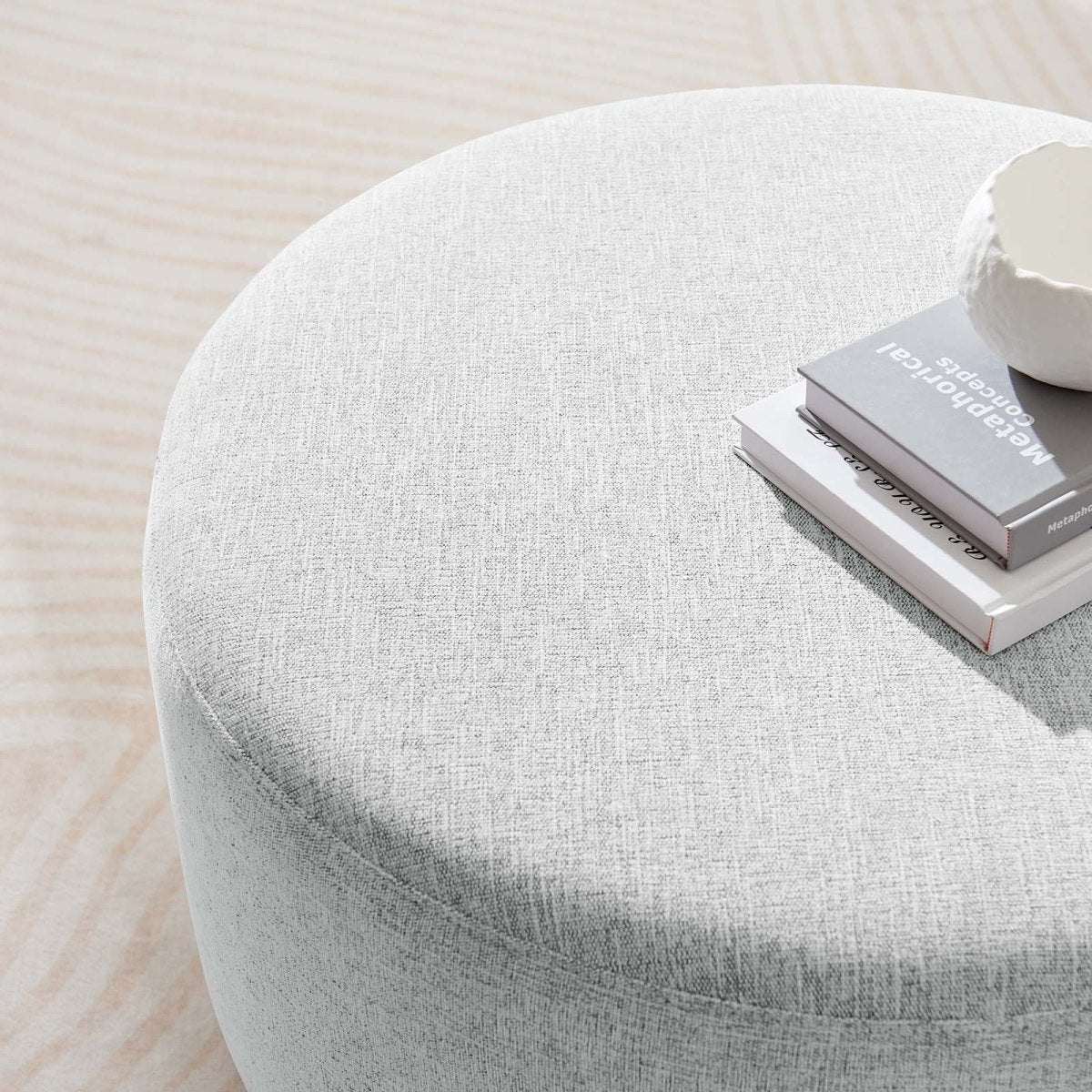 Callum Large 29" Round Woven Heathered Fabric Upholstered Ottoman - BUILDMYPLACE