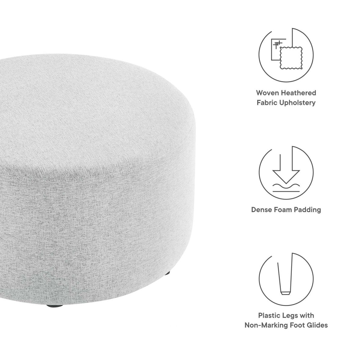 Callum Large 29" Round Woven Heathered Fabric Upholstered Ottoman - BUILDMYPLACE
