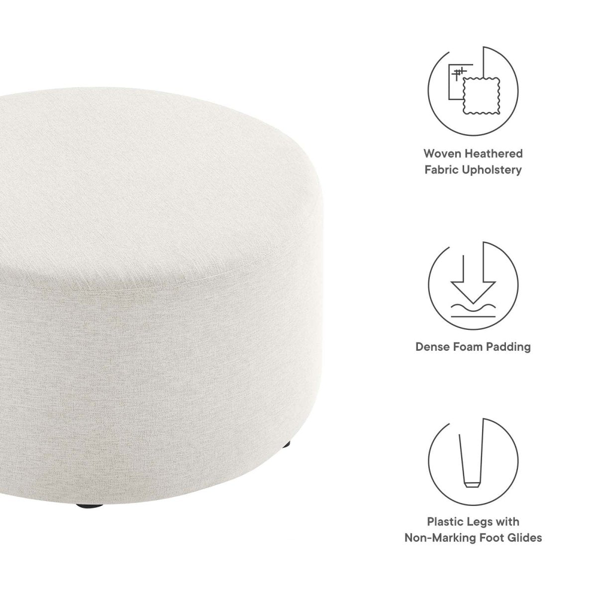 Callum Large 29" Round Woven Heathered Fabric Upholstered Ottoman - BUILDMYPLACE