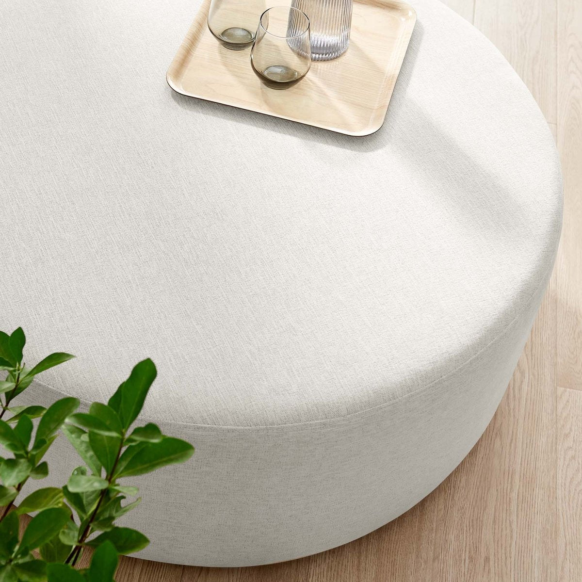 Callum Large 38" Round Woven Heathered Fabric Upholstered Ottoman - BUILDMYPLACE