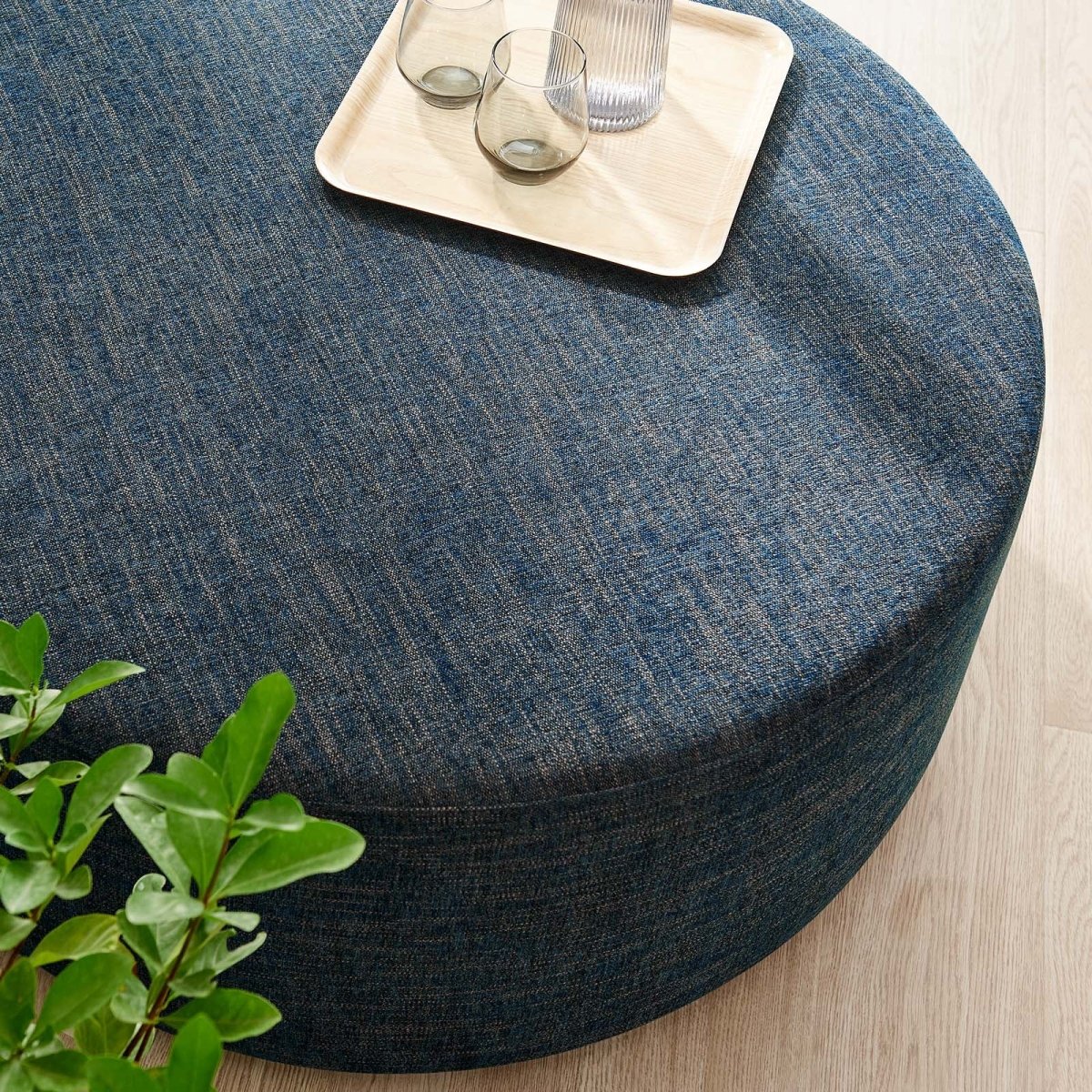 Callum Large 38" Round Woven Heathered Fabric Upholstered Ottoman - BUILDMYPLACE