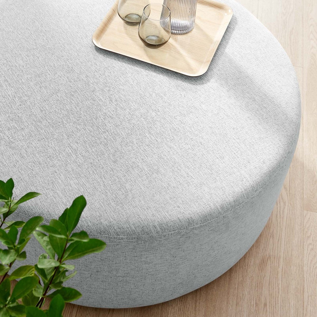 Callum Large 38" Round Woven Heathered Fabric Upholstered Ottoman - BUILDMYPLACE