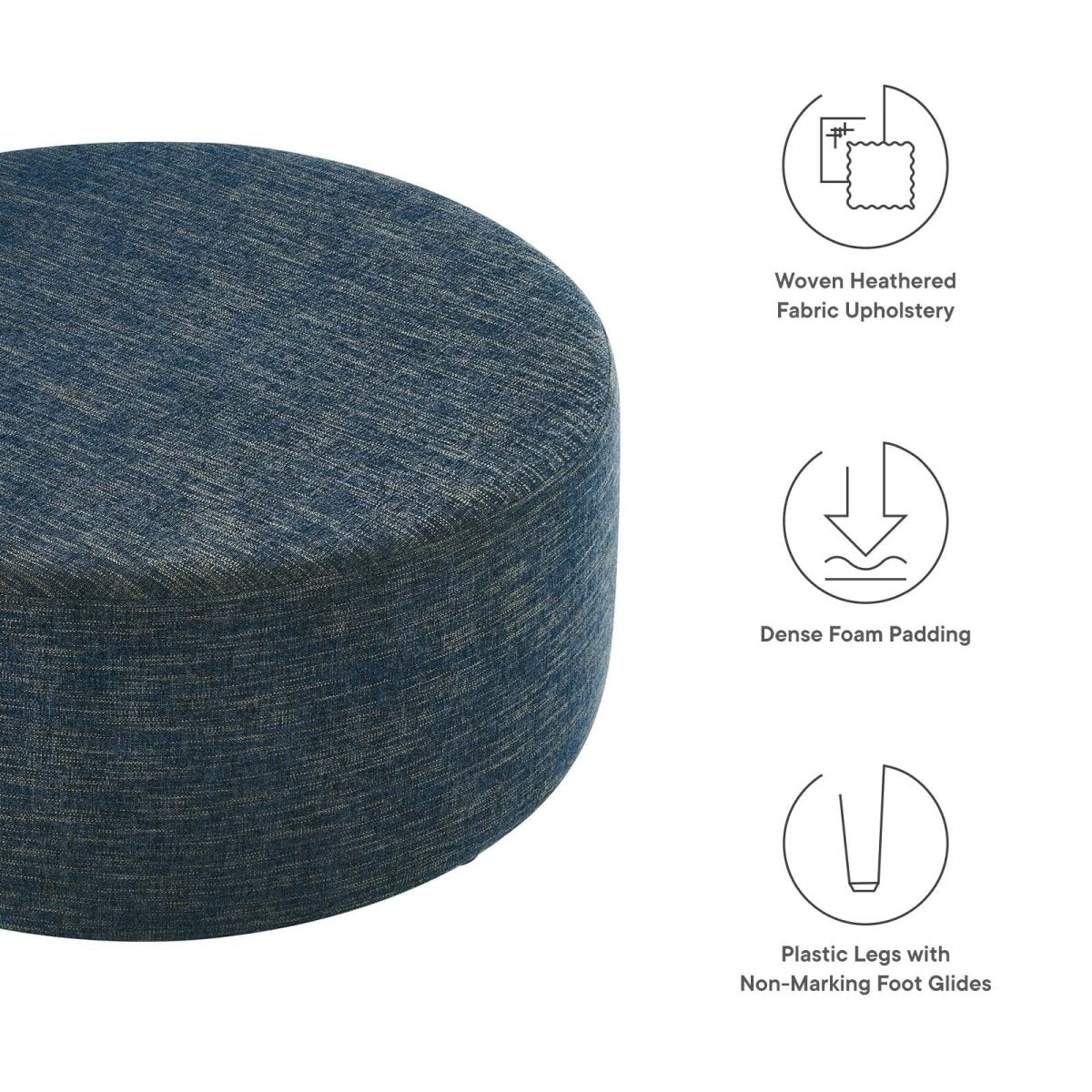 Callum Large 38" Round Woven Heathered Fabric Upholstered Ottoman - BUILDMYPLACE