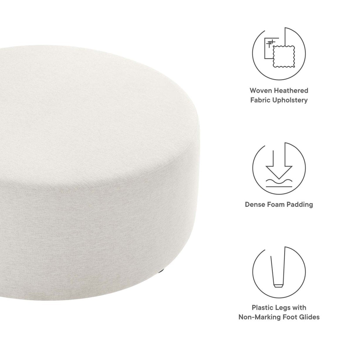 Callum Large 38" Round Woven Heathered Fabric Upholstered Ottoman - BUILDMYPLACE
