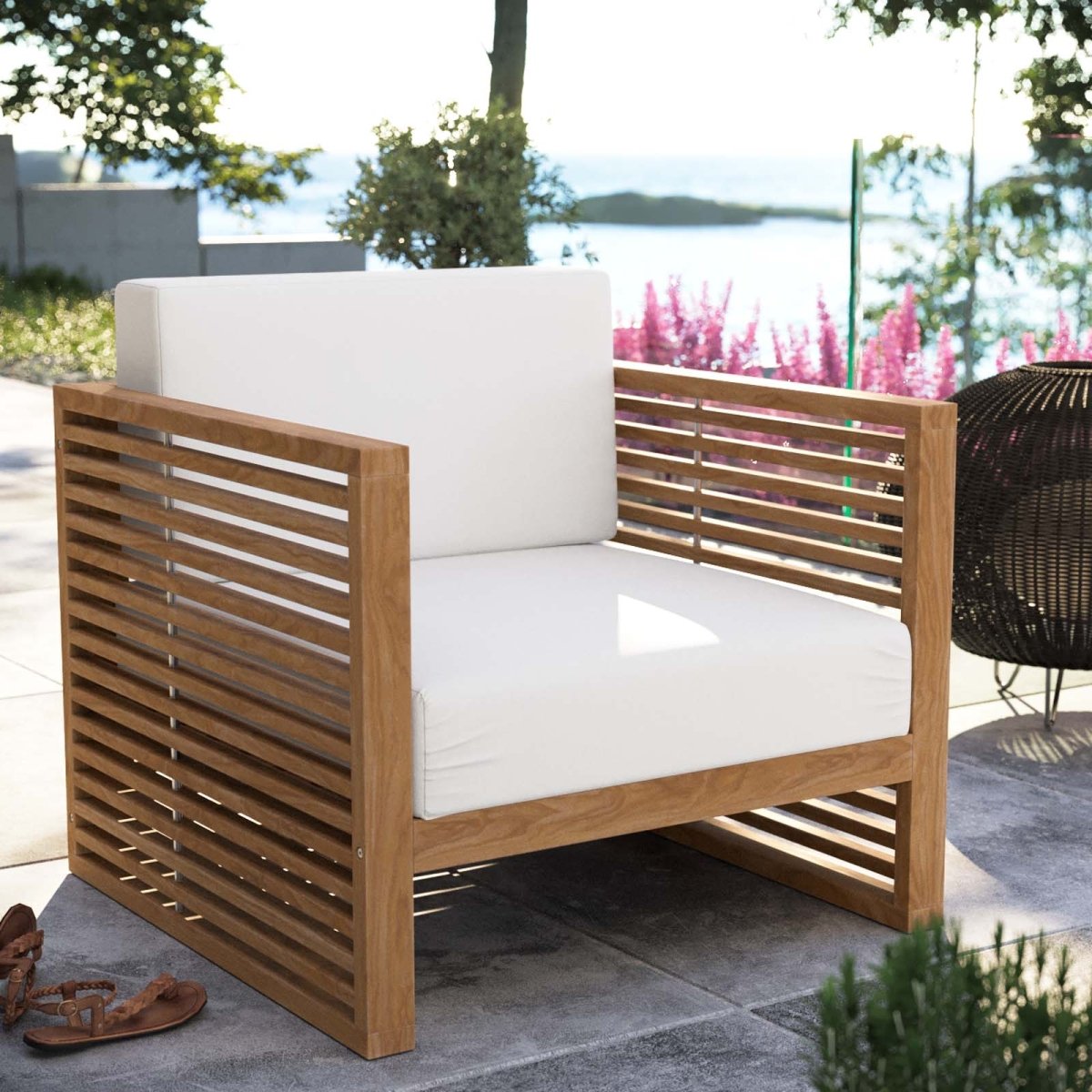 Carlsbad Teak Wood Outdoor Patio Armchair - BUILDMYPLACE