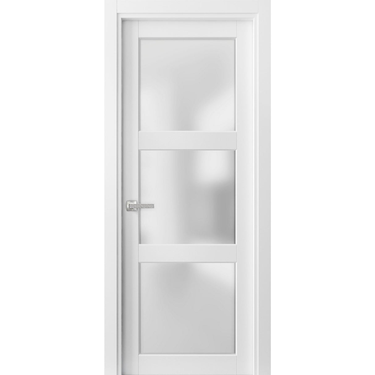 Pantry Kitchen Lite Door with Hardware | Lucia 2552 White Silk with Frosted Glass | Single Panel Frame Trims | Bathroom Bedroom Sturdy Doors