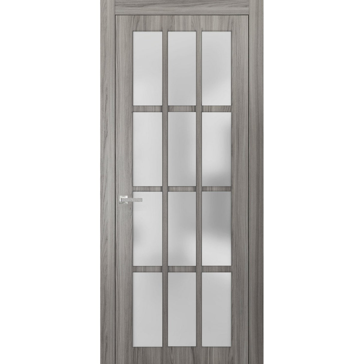 Solid French Door Frosted Glass 12 Lites | Felicia 3312 Ginger Ash | Single Regural Panel Frame Trims Handle | Bathroom Bedroom Sturdy Doors