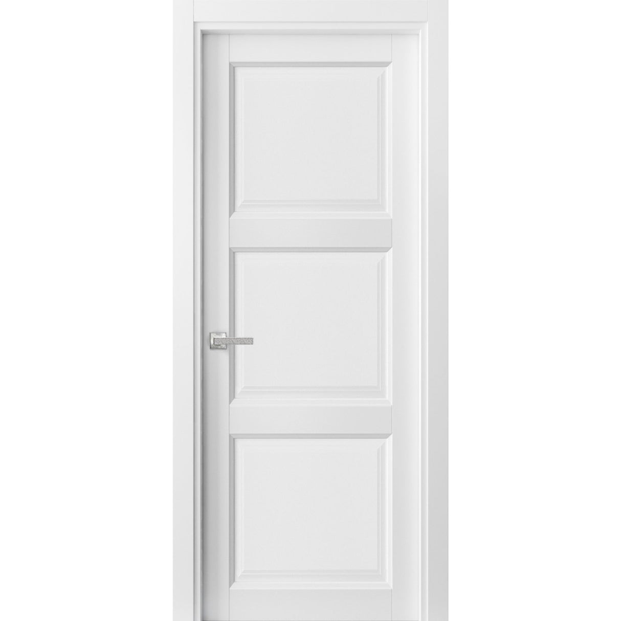 Pantry Kitchen 3-Panels Door with Hardware | Lucia 2661 White Silk | Single Panel Frame Trims | Bathroom Bedroom Sturdy Doors
