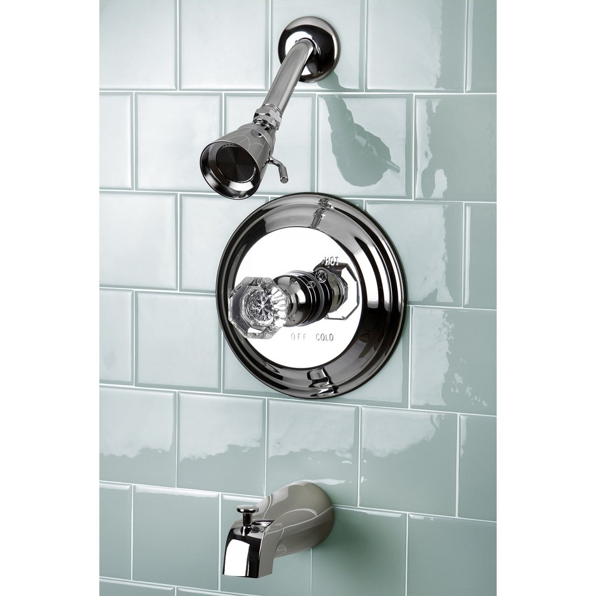 Celebrity Tub & Shower Faucet W/ Single Crystal Octagonal Knob Handle - BUILDMYPLACE