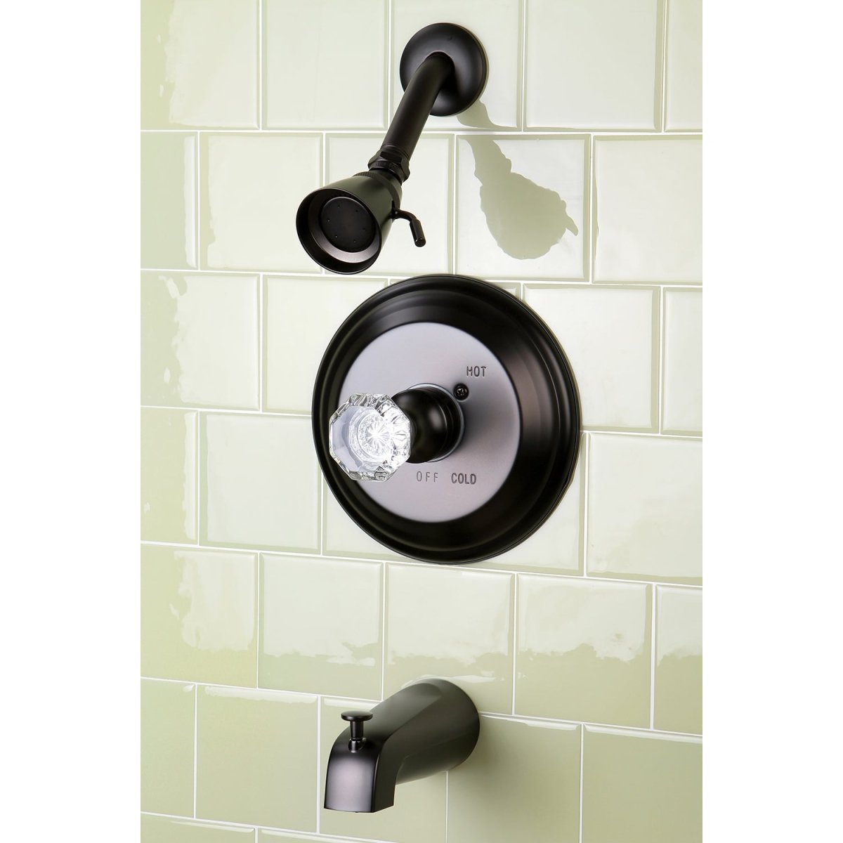 Celebrity Tub & Shower Faucet W/ Single Crystal Octagonal Knob Handle - BUILDMYPLACE
