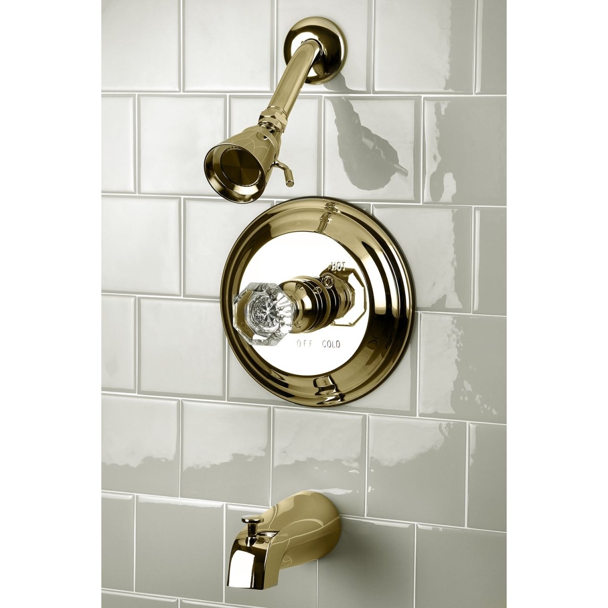 Celebrity Tub & Shower Faucet W/ Single Crystal Octagonal Knob Handle - BUILDMYPLACE
