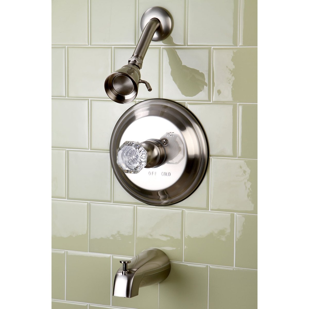 Celebrity Tub & Shower Faucet W/ Single Crystal Octagonal Knob Handle - BUILDMYPLACE