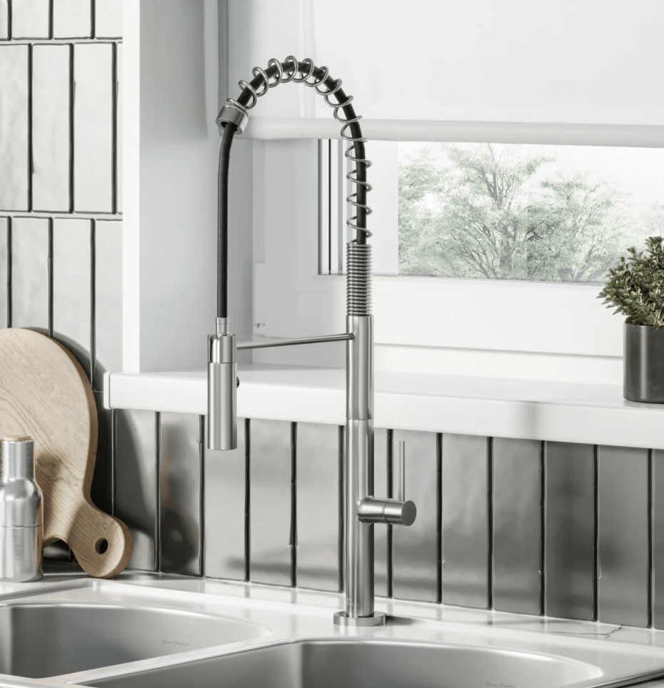 Chalet Single Handle, Pull - Down Kitchen Faucet in Brushed Nickel - BUILDMYPLACE