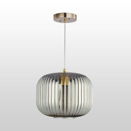 Circulus Chrome Gray Ribbed Glass Indoor & Outdoor Pendant Light - BUILDMYPLACE