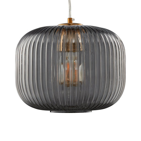 Circulus Chrome Gray Ribbed Glass Indoor & Outdoor Pendant Light - BUILDMYPLACE