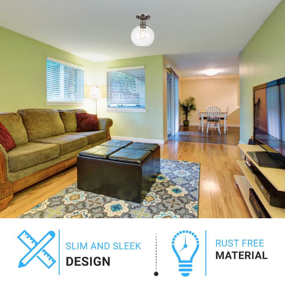 Clear Glass Dome Shape Semi Flush Mount Ceiling Lights, Brushed Nickel Finish, E26 Base, Ceiling Mounting, UL Listed for Damp Location - BUILDMYPLACE