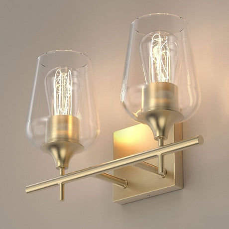Clear Glass Shade Bathroom Light Fixtures, Bell Shape with Brass Gold Finish Vanity Lighting, E26 Base, UL Listed for Damp Location, Bathroom Wall Sconces - BUILDMYPLACE