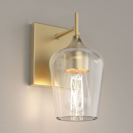 Clear Glass Shade Bathroom Light Fixtures, Bell Shape with Brass Gold Finish Vanity Lighting, E26 Base, UL Listed for Damp Location, Bathroom Wall Sconces - BUILDMYPLACE