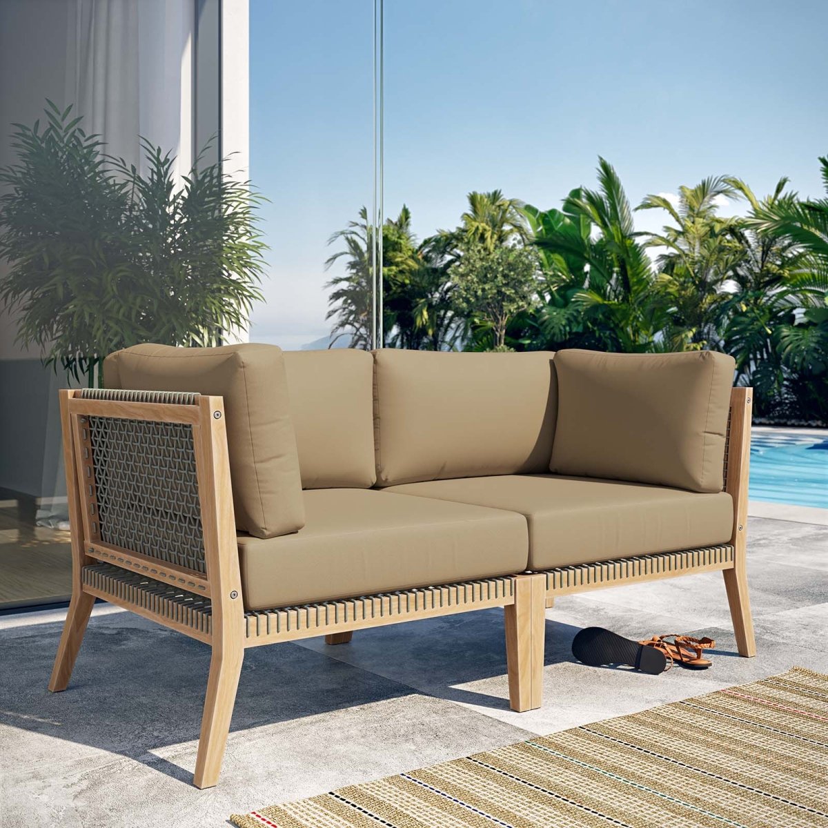 Clearwater Outdoor Patio Teak Wood Loveseat - BUILDMYPLACE