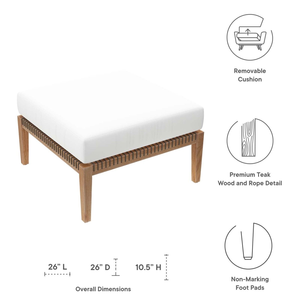 Clearwater Outdoor Patio Teak Wood Ottoman - BUILDMYPLACE