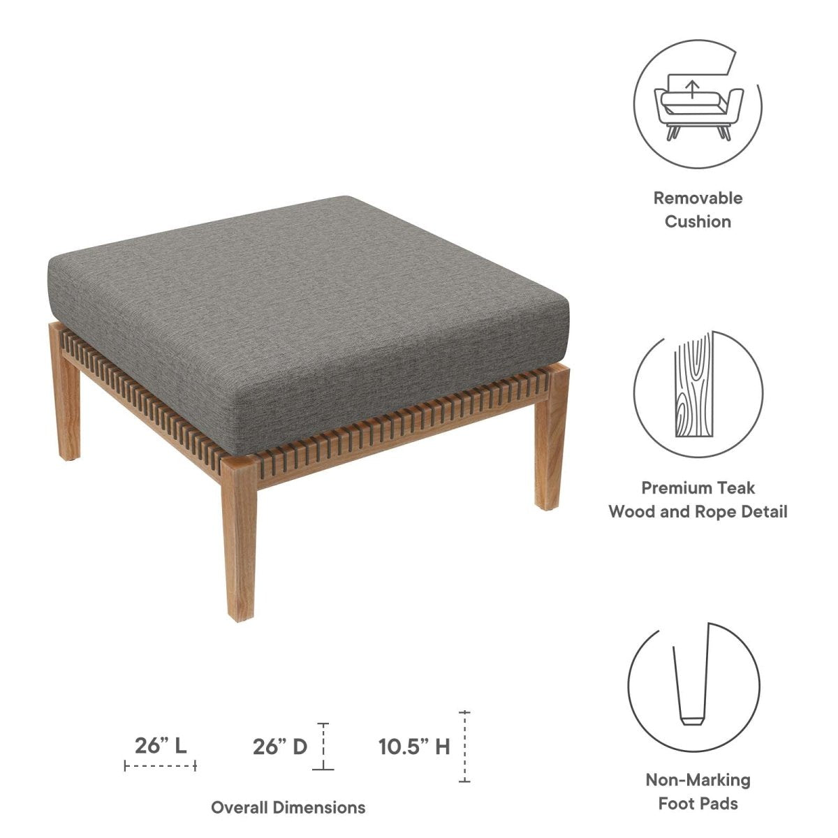Clearwater Outdoor Patio Teak Wood Ottoman - BUILDMYPLACE