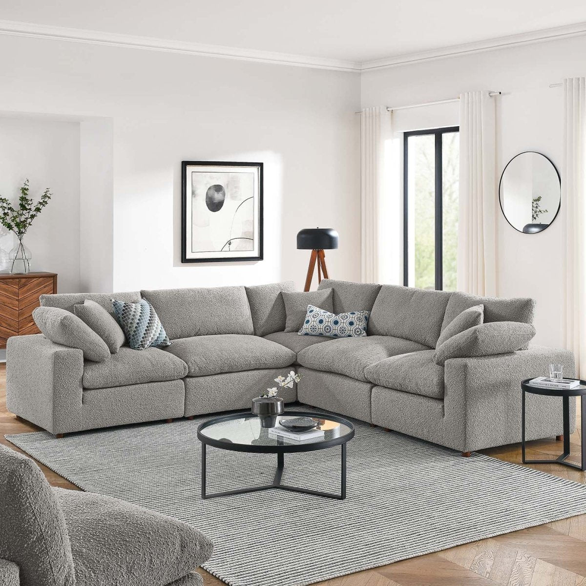 Commix Down Filled Overstuffed Boucle 5 - Piece Sectional Sofa - BUILDMYPLACE