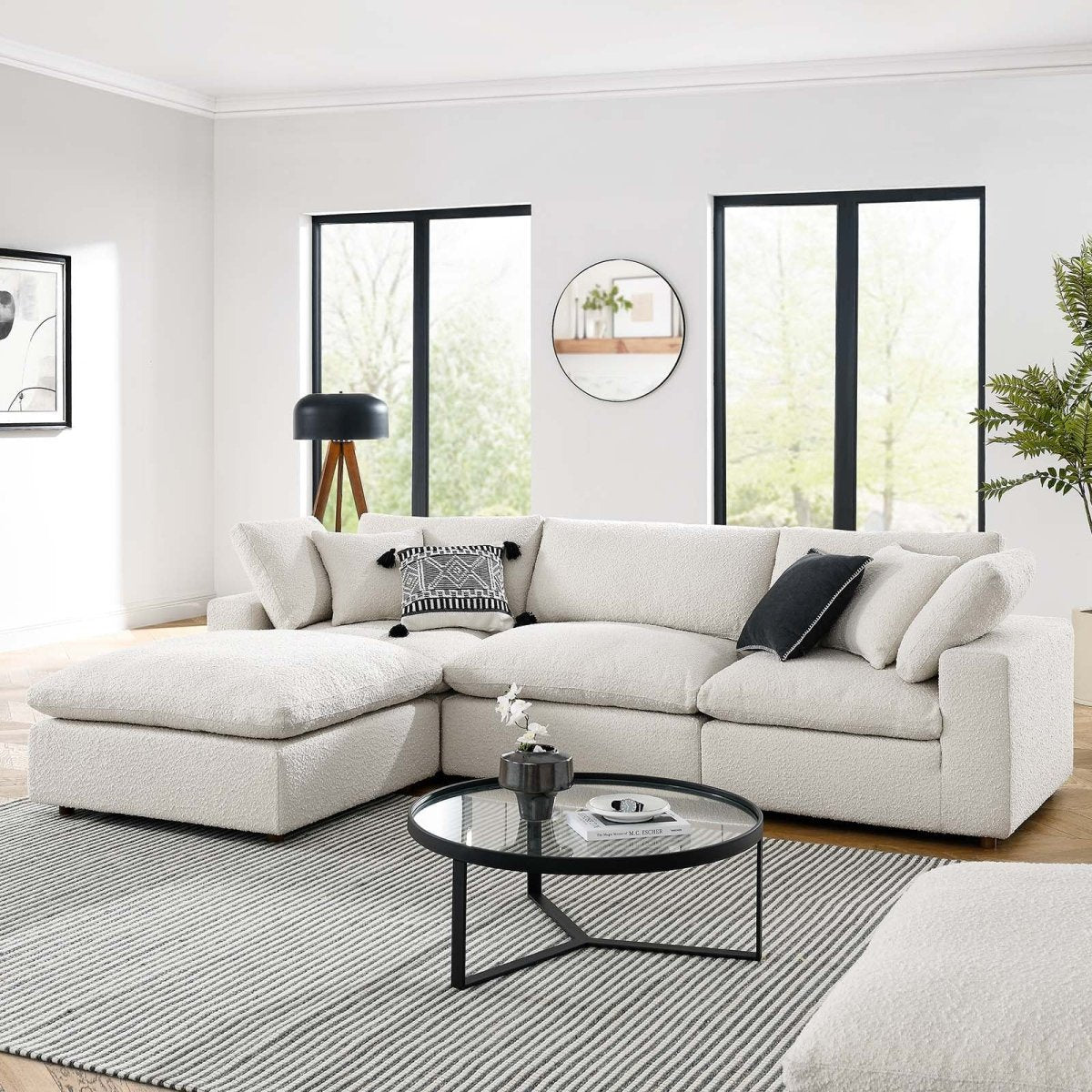 Commix Down Filled Overstuffed Boucle Fabric 4 - Piece Sectional Sofa - BUILDMYPLACE