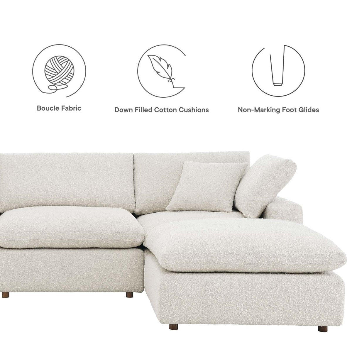 Commix Down Filled Overstuffed Boucle Fabric 4 - Piece Sectional Sofa - BUILDMYPLACE