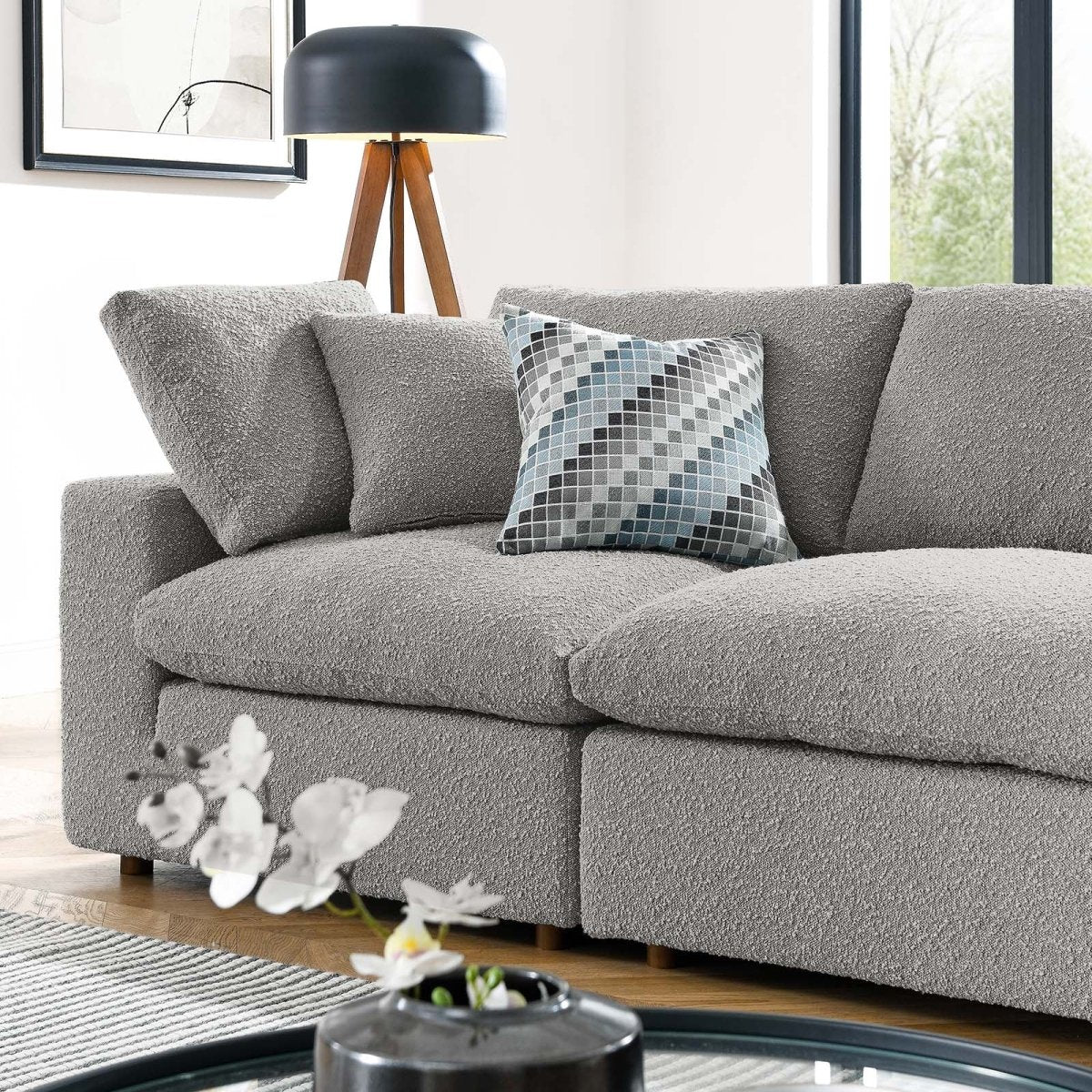 Commix Down Filled Overstuffed Boucle Fabric 4 - Seater Sofa - BUILDMYPLACE