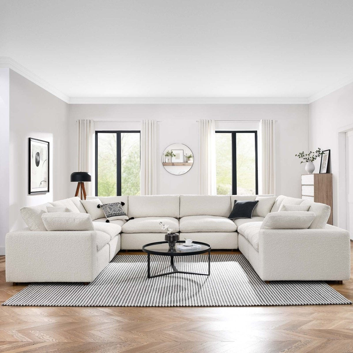 Commix Down Filled Overstuffed Boucle Fabric 8 - Piece Sectional Sofa - BUILDMYPLACE