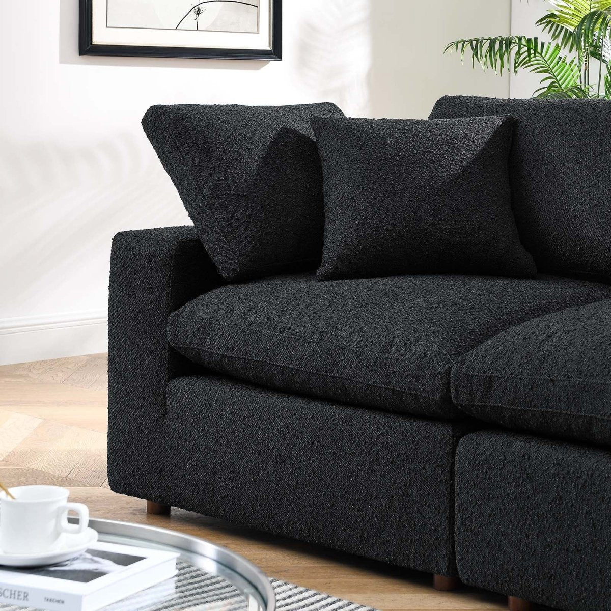 Commix Down Filled Overstuffed Boucle Fabric Loveseat - BUILDMYPLACE