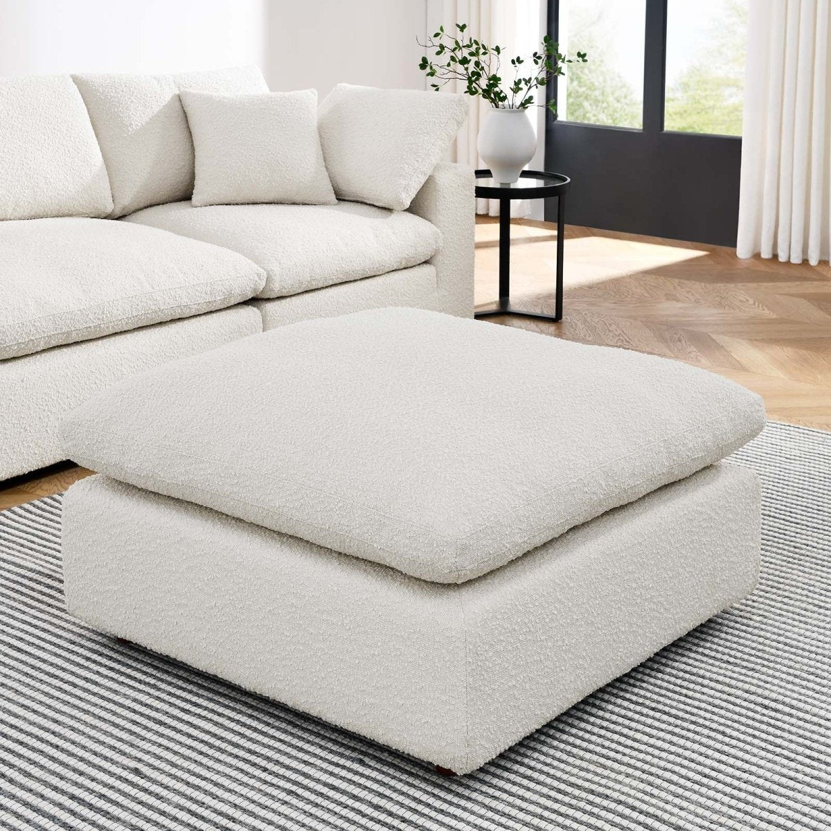 Commix Down Filled Overstuffed Boucle Fabric Ottoman - BUILDMYPLACE